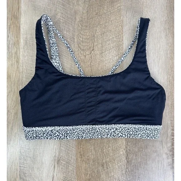 Athleta Exhale Animal Leopard Print Sports Bra Size Small Gray Black Cross Back - Picture 6 of 9